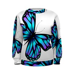 Blue And Pink Butterfly Illustration, Monarch Butterfly Cartoon Blue, Cartoon Blue Butterfly Free Pn Women s Sweatshirt by asedoi