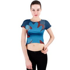 Background Abstract Design Blue Crew Neck Crop Top by Ravend