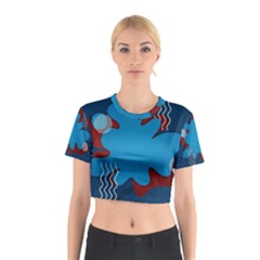 Background Abstract Design Blue Cotton Crop Top