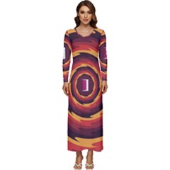 Illustration Door Abstract Concentric Pattern Long Sleeve Velour Longline Maxi Dress