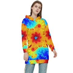 Fractal Starfish Mandelbrot Blue Women s Long Oversized Pullover Hoodie by Ravend