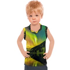 Scenic View Of Aurora Borealis Stretching Over A Lake At Night Kids  Sport Tank Top