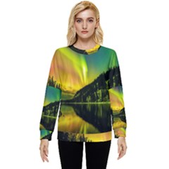 Scenic View Of Aurora Borealis Stretching Over A Lake At Night Hidden Pocket Sweatshirt by danenraven