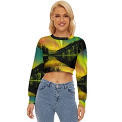 Scenic View Of Aurora Borealis Stretching Over A Lake At Night Lightweight Long Sleeve Sweatshirt by danenraven