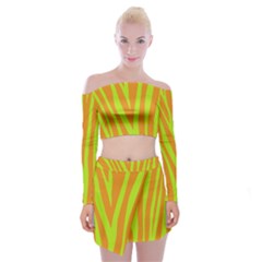 Abstract Zebra Stripes Orange Off Shoulder Top With Mini Skirt Set by FunDressesShop