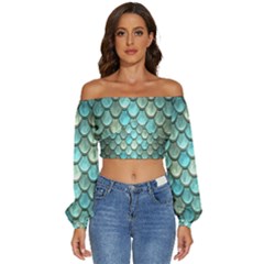 Scales Backdrop Texture Long Sleeve Crinkled Weave Crop Top