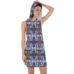 Multicolored Ornate Decorate Pattern Racer Back Hoodie Dress