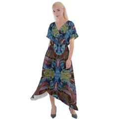 Marbled Confetti Symmetry Cross Front Sharkbite Hem Maxi Dress by kaleidomarblingart