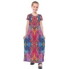 Firey Repeats I Kids  Short Sleeve Maxi Dress by kaleidomarblingart