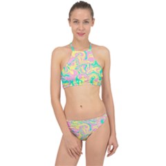 Swimwear Teal Yellow Pink Collection Racer Front Bikini Set by PaperDesignNest