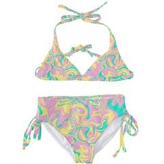 Swimwear Teal Yellow Pink Collection Kids  Classic Bikini Set by PaperDesignNest