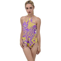 Swimwear Purple Yellow Collection Go With The Flow One Piece Swimsuit by PaperDesignNest