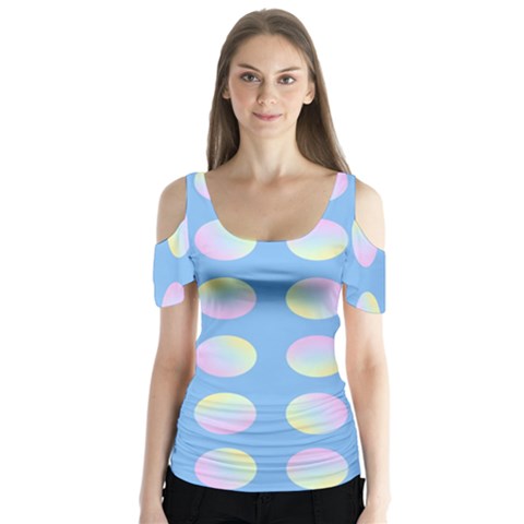 Abstract Stylish Design Pattern Blue Butterfly Sleeve Cutout Tee  by brightlightarts