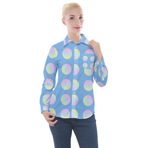 Abstract Stylish Design Pattern Blue Women s Long Sleeve Pocket Shirt by brightlightarts