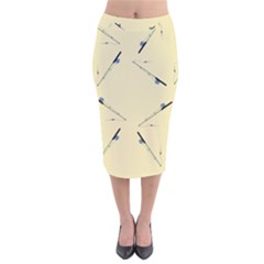 Fishing Rods Pattern Brown Velvet Midi Pencil Skirt by TetiBright