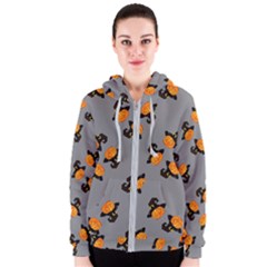 Pumpkin Heads With Hat Gray Women s Zipper Hoodie by TetiBright