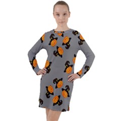 Pumpkin Heads With Hat Gray Long Sleeve Hoodie Dress by TetiBright