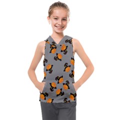 Pumpkin Heads With Hat Gray Kids  Sleeveless Hoodie by TetiBright