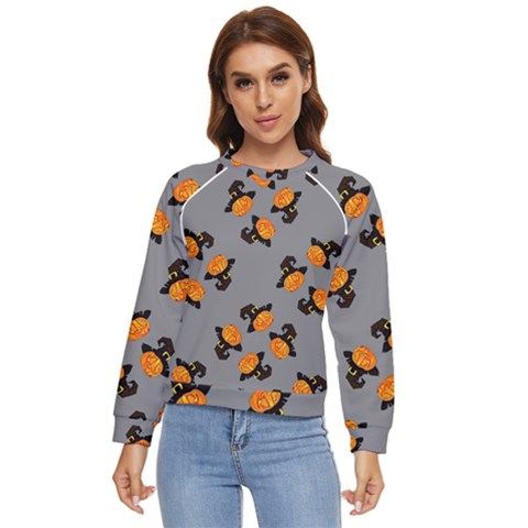 Pumpkin Heads With Hat Gray Women s Long Sleeve Raglan Tee by TetiBright