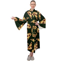 Pizza Slices Pattern Green Maxi Velour Kimono by TetiBright