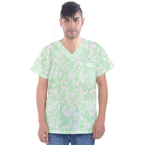 Clean Ornament Tribal Flowers  Men s V-neck Scrub Top by ConteMonfrey