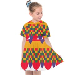 Red Flowers And Colorful Squares                                                              Kids  Sailor Dress by LalyLauraFLM