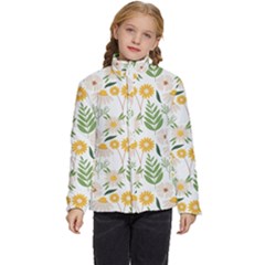 Flowers On A White Background Pattern                                                           Kids  Puffer Bubble Jacket Coat by LalyLauraFLM