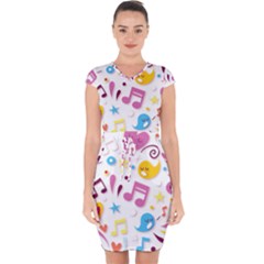 Love Cute Cartoon Seamless Shading Capsleeve Drawstring Dress  by Jancukart