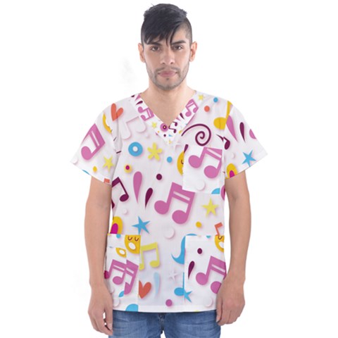 Love Cute Cartoon Seamless Shading Men s V-neck Scrub Top by Jancukart