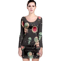 Space Pattern Cartoon Long Sleeve Bodycon Dress