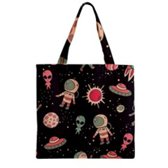 Space Pattern Cartoon Zipper Grocery Tote Bag by Jancukart