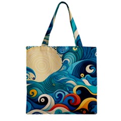 Waves Ocean Sea Abstract Whimsical (2) Zipper Grocery Tote Bag