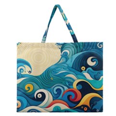 Waves Ocean Sea Abstract Whimsical (2) Zipper Large Tote Bag