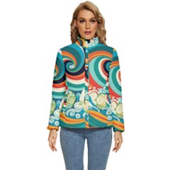 Wave Waves Ocean Sea Abstract Whimsical Women s Puffer Bubble Jacket Coat