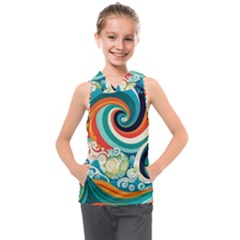 Wave Waves Ocean Sea Abstract Whimsical Kids  Sleeveless Hoodie by Jancukart