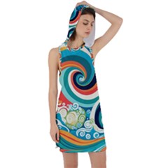 Wave Waves Ocean Sea Abstract Whimsical Racer Back Hoodie Dress by Jancukart