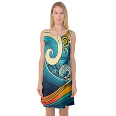 Waves Wave Ocean Sea Abstract Whimsical Sleeveless Satin Nightdress