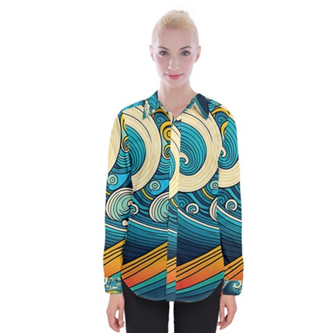 Waves Wave Ocean Sea Abstract Whimsical Womens Long Sleeve Shirt by Jancukart