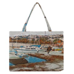 Alone On Gardasee, Italy  Zipper Medium Tote Bag by ConteMonfrey