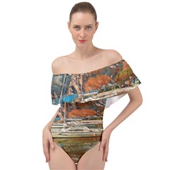 Boats On Lake Garda, Italy  Off Shoulder Velour Bodysuit  by ConteMonfrey