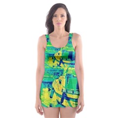 Blue And Green Boat Modern  Skater Dress Swimsuit by ConteMonfrey