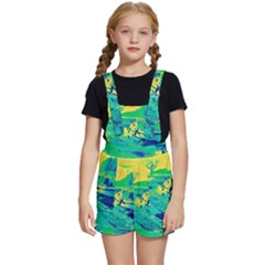 Blue And Green Boat Modern  Kids  Short Overalls