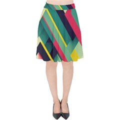 Pattern Abstract Geometric Design Velvet High Waist Skirt