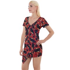 Ugly Open Mouth Graphic Motif Print Pattern Short Sleeve Asymmetric Mini Dress