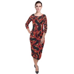 Ugly Open Mouth Graphic Motif Print Pattern Quarter Sleeve Midi Velour Bodycon Dress by dflcprintsclothing