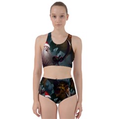 A Santa Claus Standing In Front Of A Dragon Racer Back Bikini Set by bobilostore