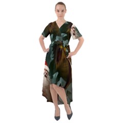 A Santa Claus Standing In Front Of A Dragon Front Wrap High Low Dress by bobilostore