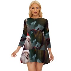 A Santa Claus Standing In Front Of A Dragon Long Sleeve Babydoll Dress by bobilostore