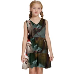 A Santa Claus Standing In Front Of A Dragon Kids  Sleeveless Tiered Mini Dress by bobilostore