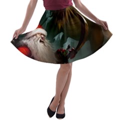 A Santa Claus Standing In Front Of A Dragon Low A-line Skater Skirt by EmporiumofGoods